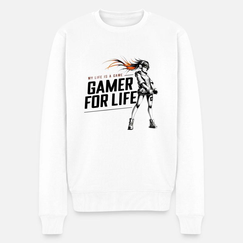 GamerForLIfe1 - Männer Premium Bio Pullover - Weiß