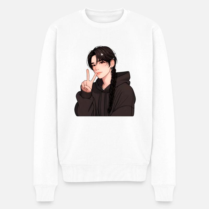 Junge - Frieden, Junge Friedenszeichen - Männer Premium Bio Pullover - Weiß