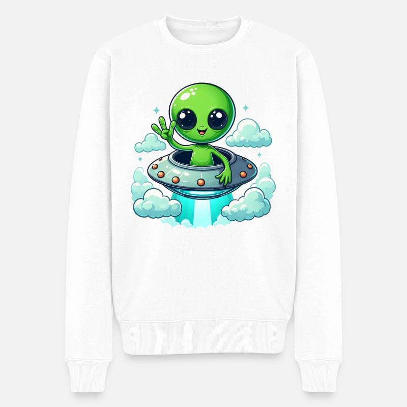 Alien zeigt Peace - Männer Premium Bio Pullover - Weiß