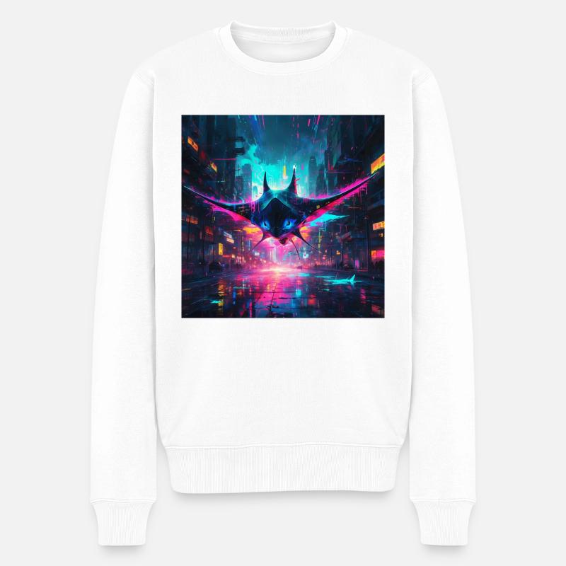Neon Manta Rochen - Männer Premium Bio Pullover - Weiß