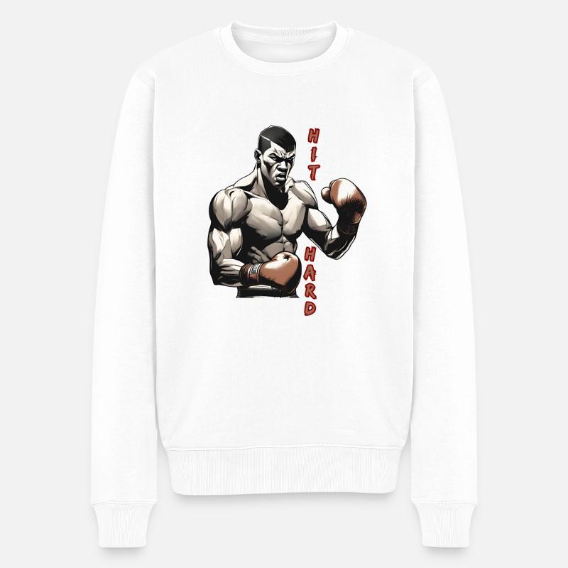 HIT HARD Boxe - Pull Premium bio Homme - blanc