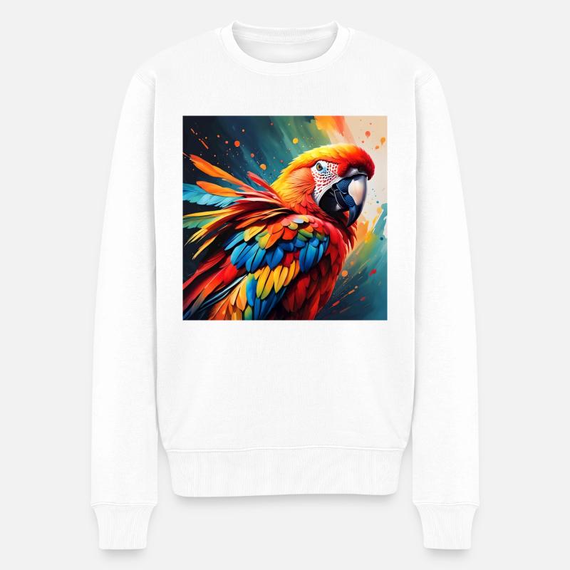Papagei bunt 1 - Männer Premium Bio Pullover - Weiß