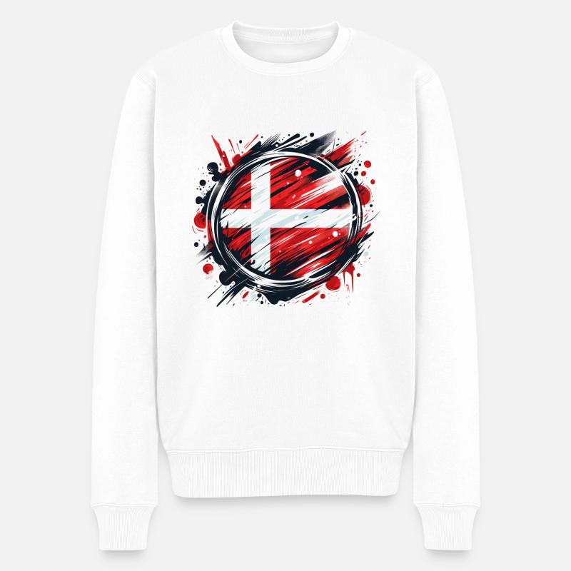 Denmark Flag Dänemark - Männer Premium Bio Pullover - Weiß