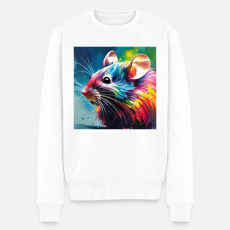 Maus Farbig - Männer Premium Bio Pullover - Weiß
