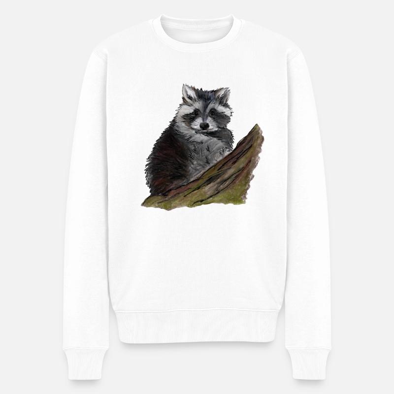 Waschbär - Männer Premium Bio Pullover - Weiß