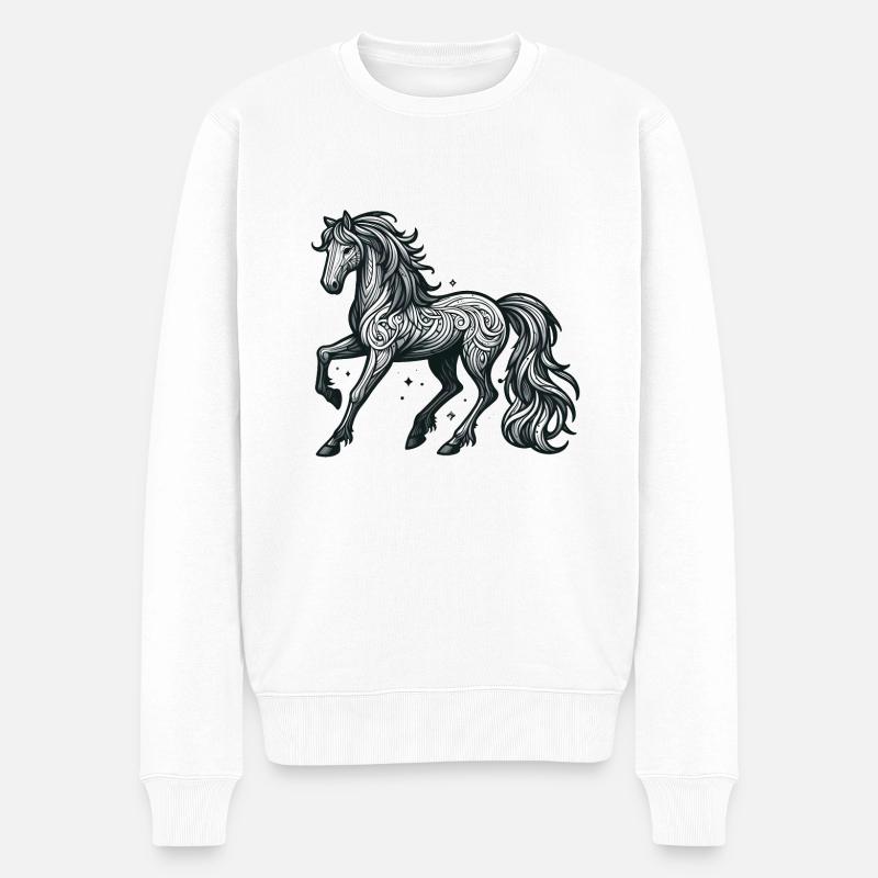 Reitpferd - Männer Premium Bio Pullover - Weiß