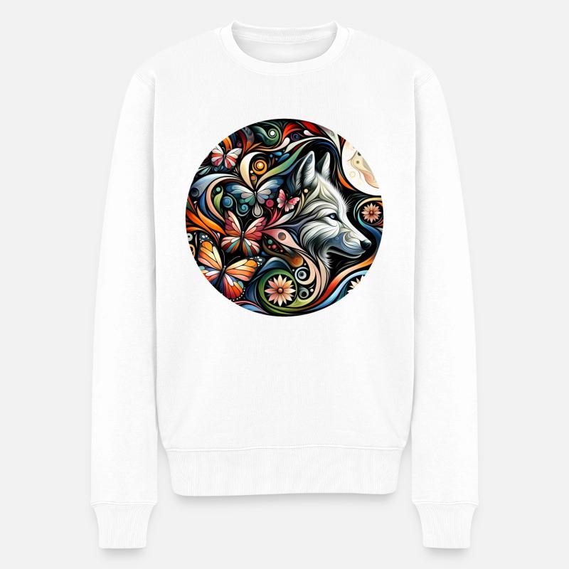 Wolf 1 - Männer Premium Bio Pullover - Weiß