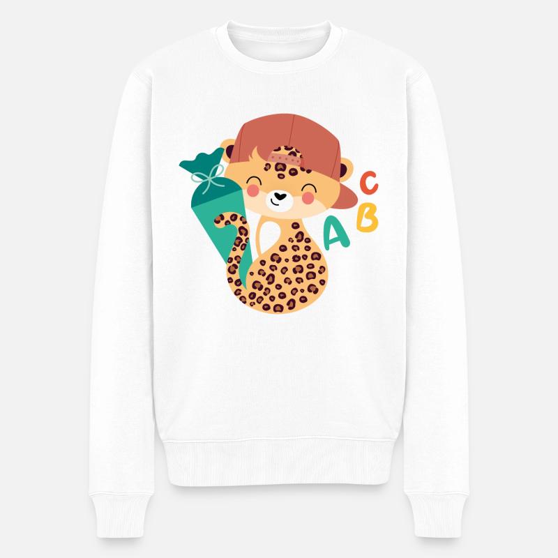 Léopard avec cône d’écolier - Pull Premium bio Homme - blanc