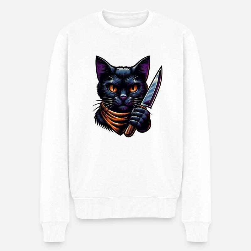 Chat maléfique avec couteau - Pull Premium bio Homme - blanc
