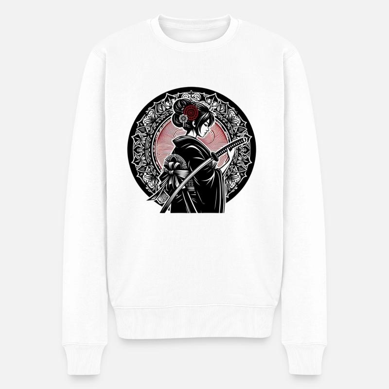 Japanische Samurai-Frau - Männer Premium Bio Pullover - Weiß