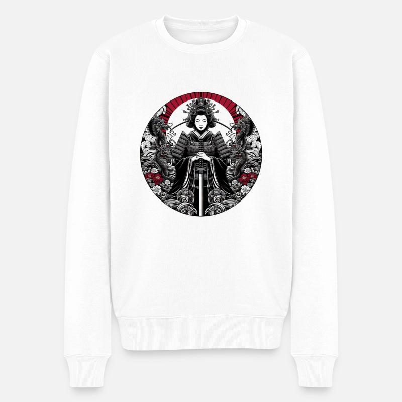 Japanische GeishaRot - Männer Premium Bio Pullover - Weiß