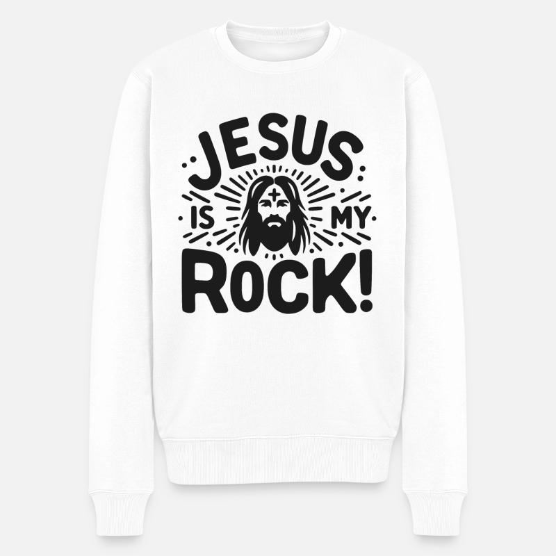 Jésus est mon rocher - Pull Premium bio Homme - blanc