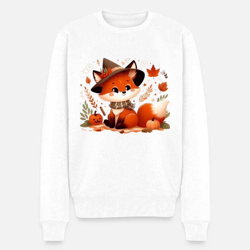 Fuchs Herbst 6 - Männer Premium Bio Pullover - Weiß
