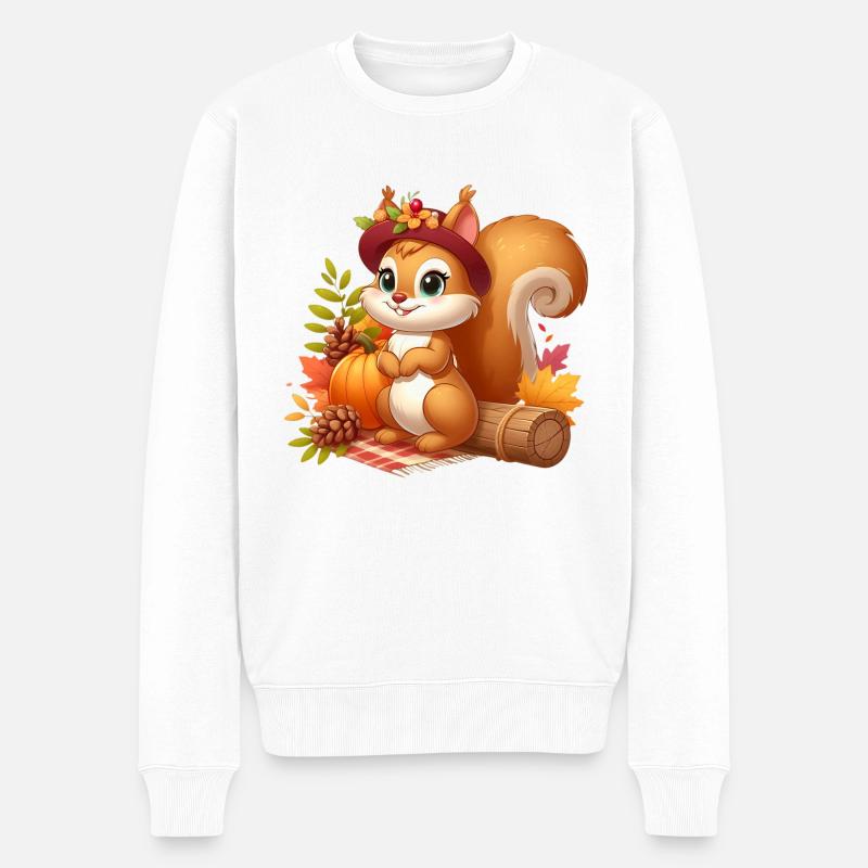 Eichhörnchen Herbst - Männer Premium Bio Pullover - Weiß