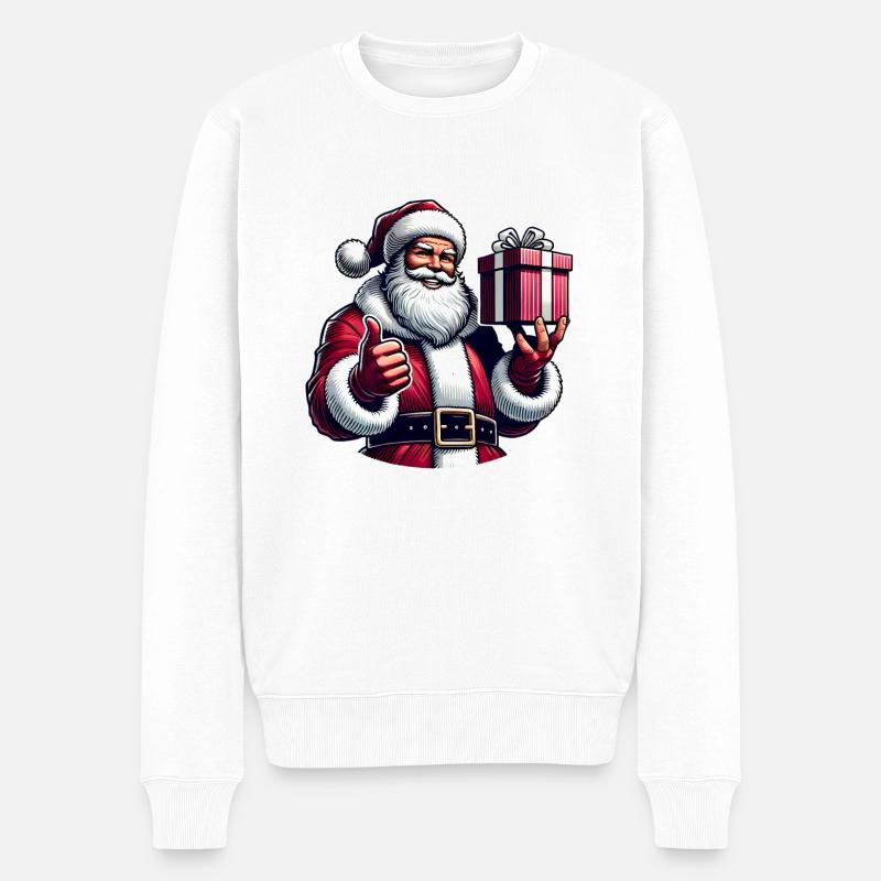 Weihnachtsmann mit Geschenk - Männer Premium Bio Pullover - Weiß