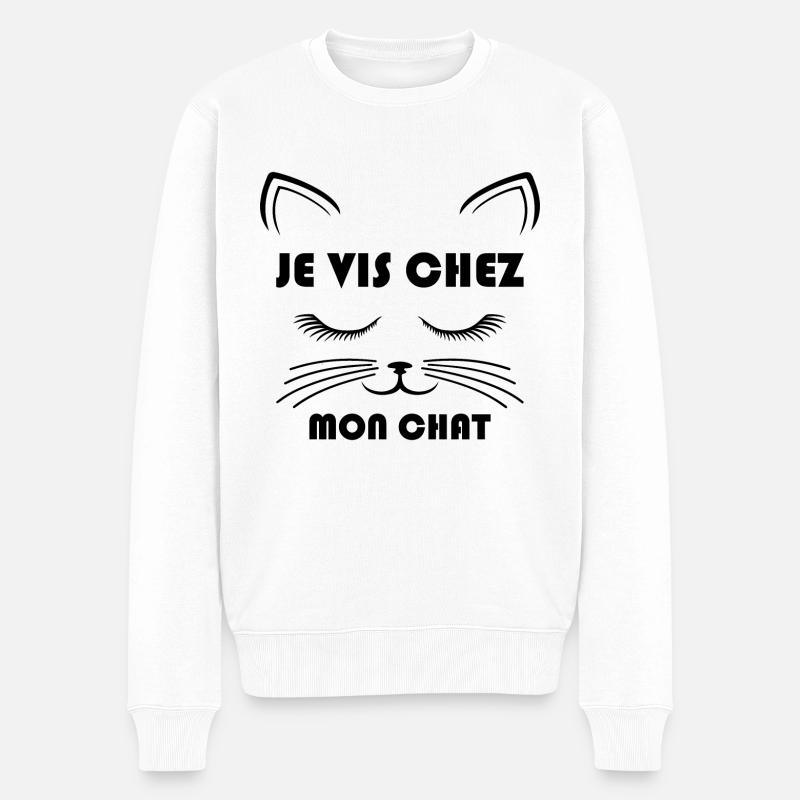 Ich lebe mit meiner Katze zusammen - Männer Premium Bio Pullover - Weiß
