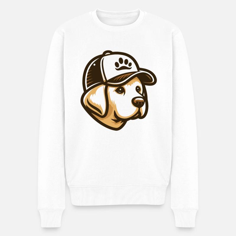 Labradorkopf mit Kappe - Männer Premium Bio Pullover - Weiß