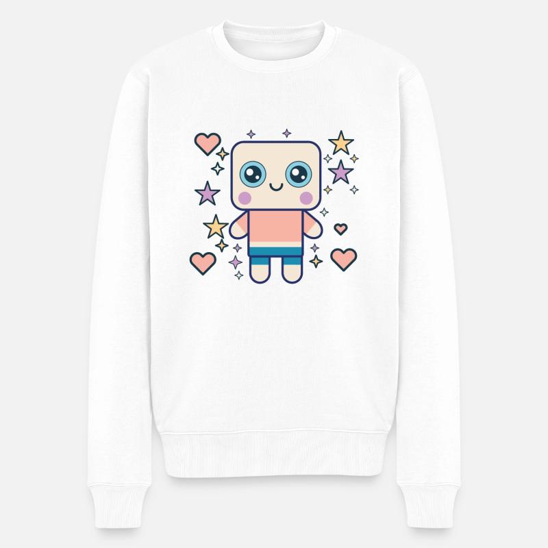 Design "Kawaii Pudding Pop" - Männer Premium Bio Pullover - Weiß