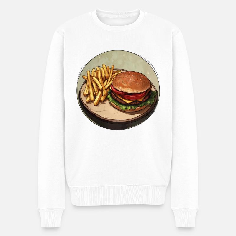Burger classique avec frites croustillantes - Pull Premium bio Homme - blanc