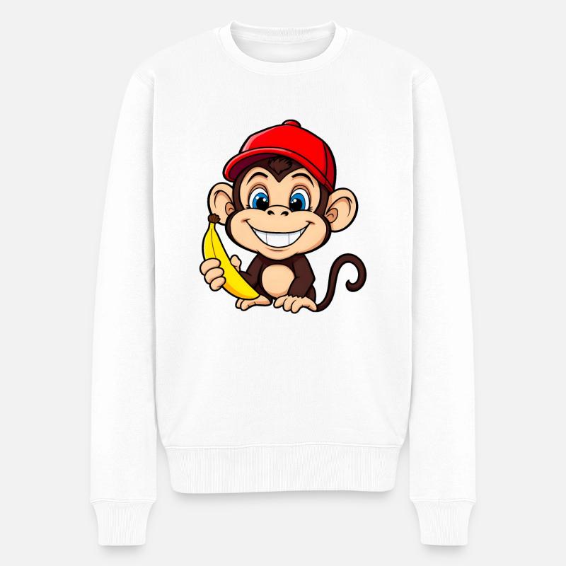 Affe & Banane - Cartoon Fun - Männer Premium Bio Pullover - Weiß