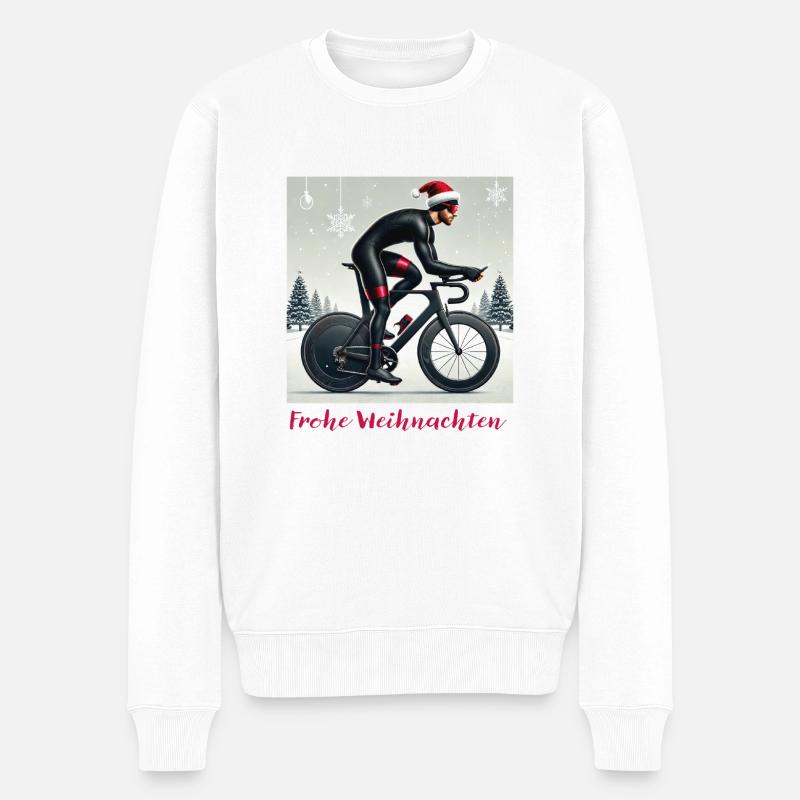 Weihnachtlicher Rennradfahrer - Männer Premium Bio Pullover - Weiß