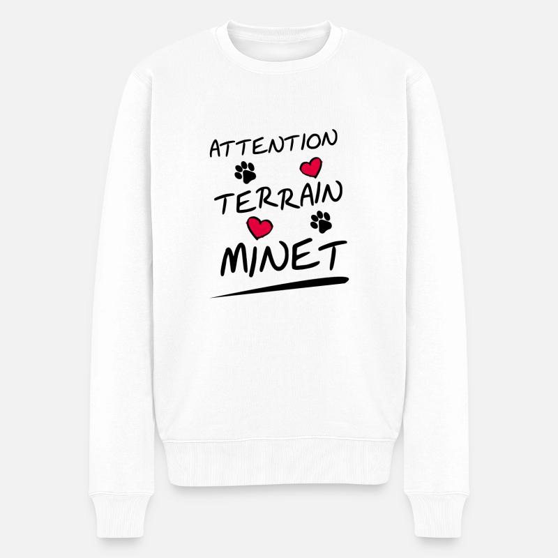 ATTENTION, TERRAIN MINET ! (chat) - Pull Premium bio Homme - blanc