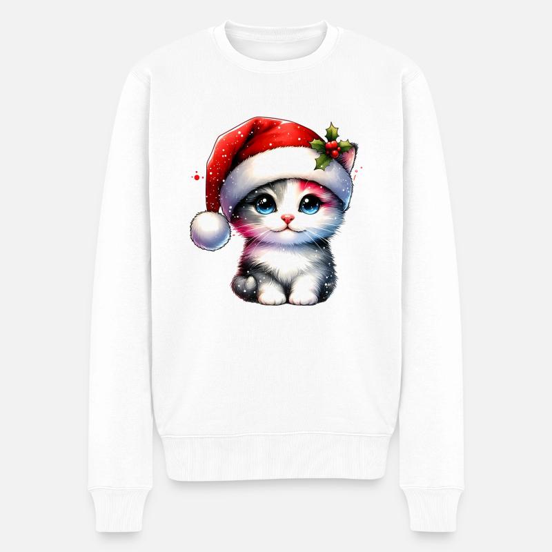 Chat mignon Noël - Pull Premium bio Homme - blanc