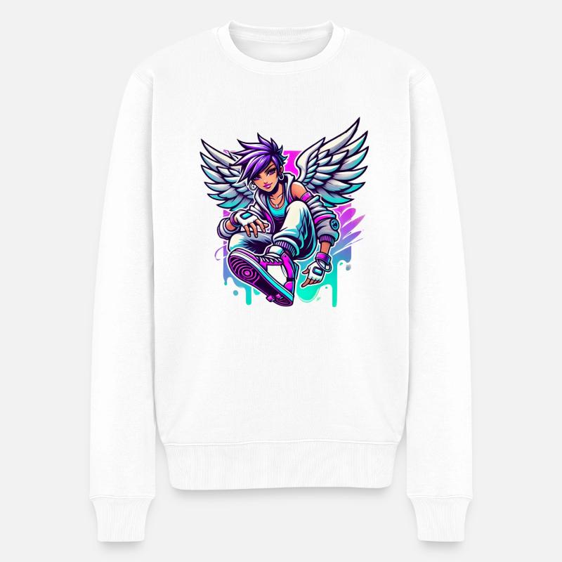 Cooler Engel bunte Haare - Männer Premium Bio Pullover - Weiß