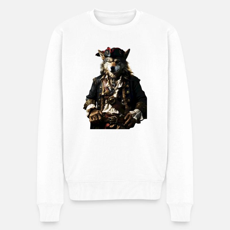 Piraten Wolf - Männer Premium Bio Pullover - Weiß