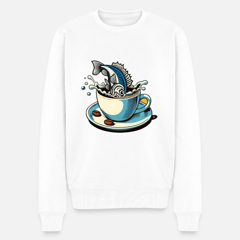 Der Kaffeefisch - Männer Premium Bio Pullover - Weiß