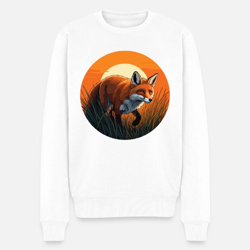 Fuchs bei Sonnenuntergang - Männer Premium Bio Pullover - Weiß