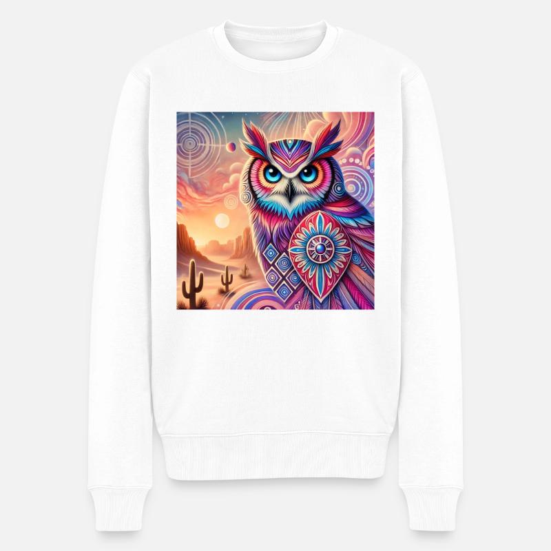 Krafttier Eule - Männer Premium Bio Pullover - Weiß