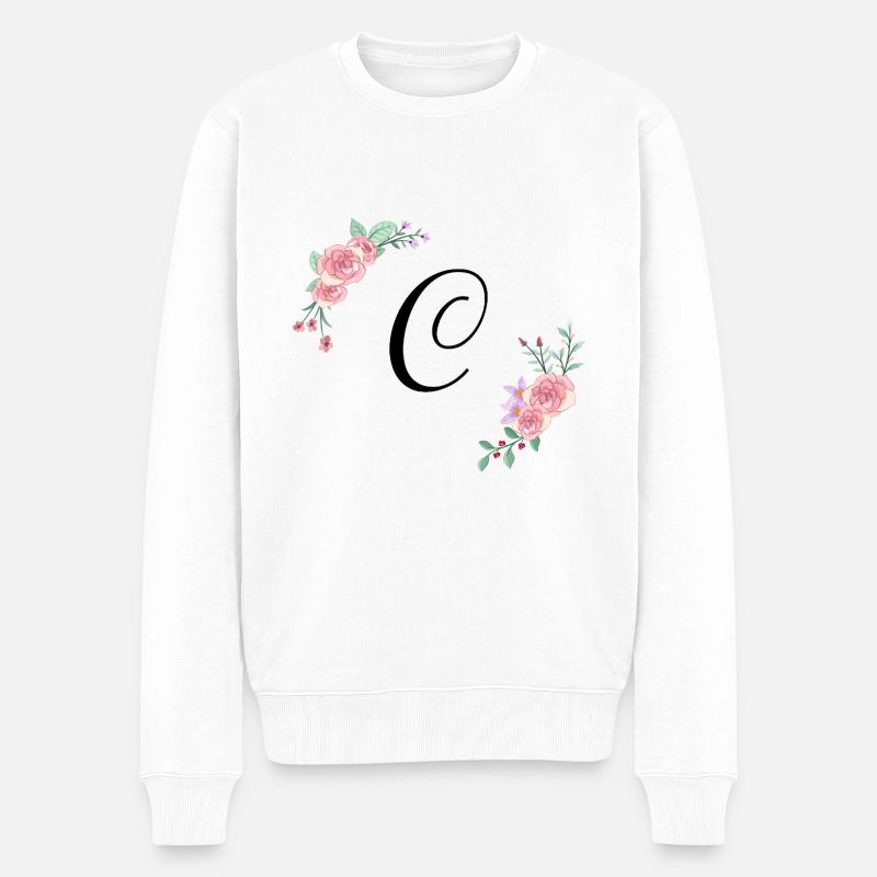 Rosa Blumenbuchstabe c - Männer Premium Bio Pullover - Weiß