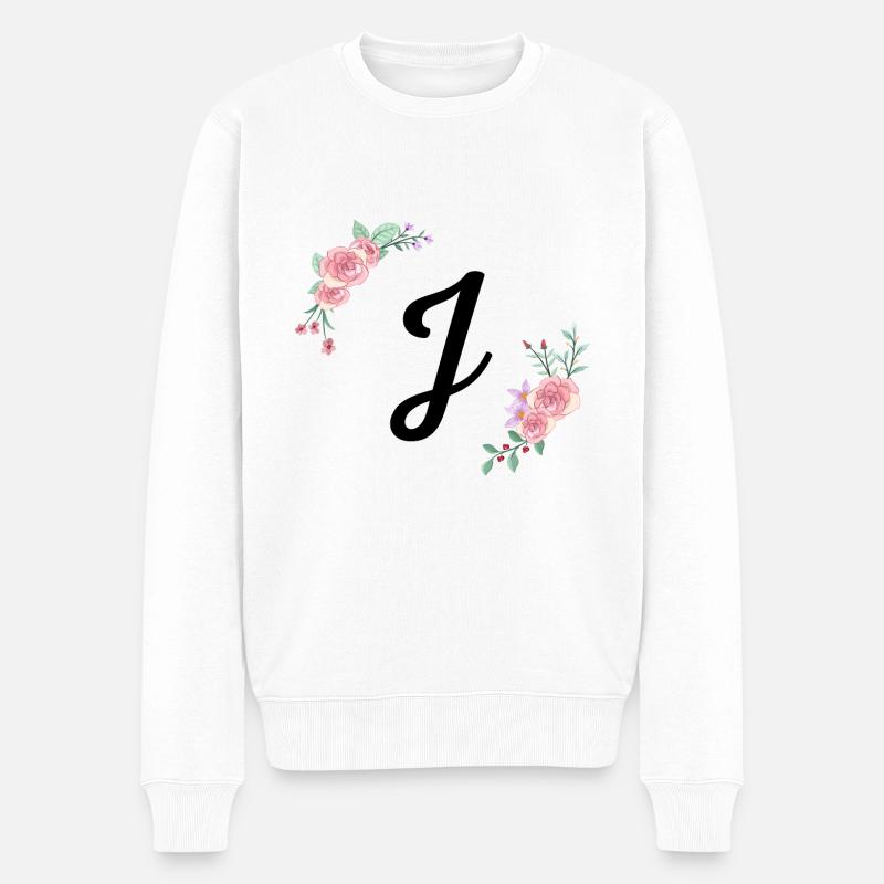 Lettre j florale rose - Pull Premium bio Homme - blanc
