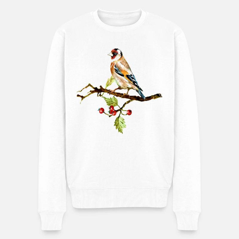 Bunter Vogel - Männer Premium Bio Pullover - Weiß