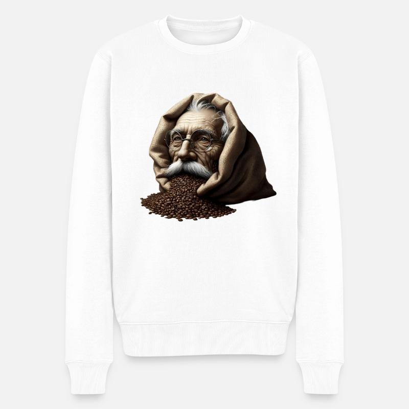 Mann in Kaffeebohnen - Männer Premium Bio Pullover - Weiß