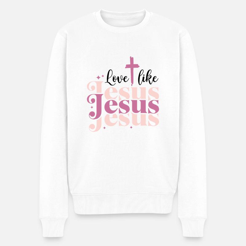 Liebe wie Jesus - Männer Premium Bio Pullover - Weiß