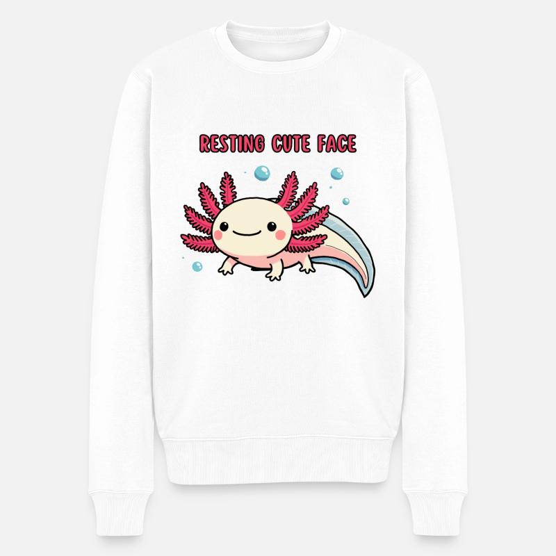 Axolotl - Visage mignon au repos - Pull Premium bio Homme - blanc