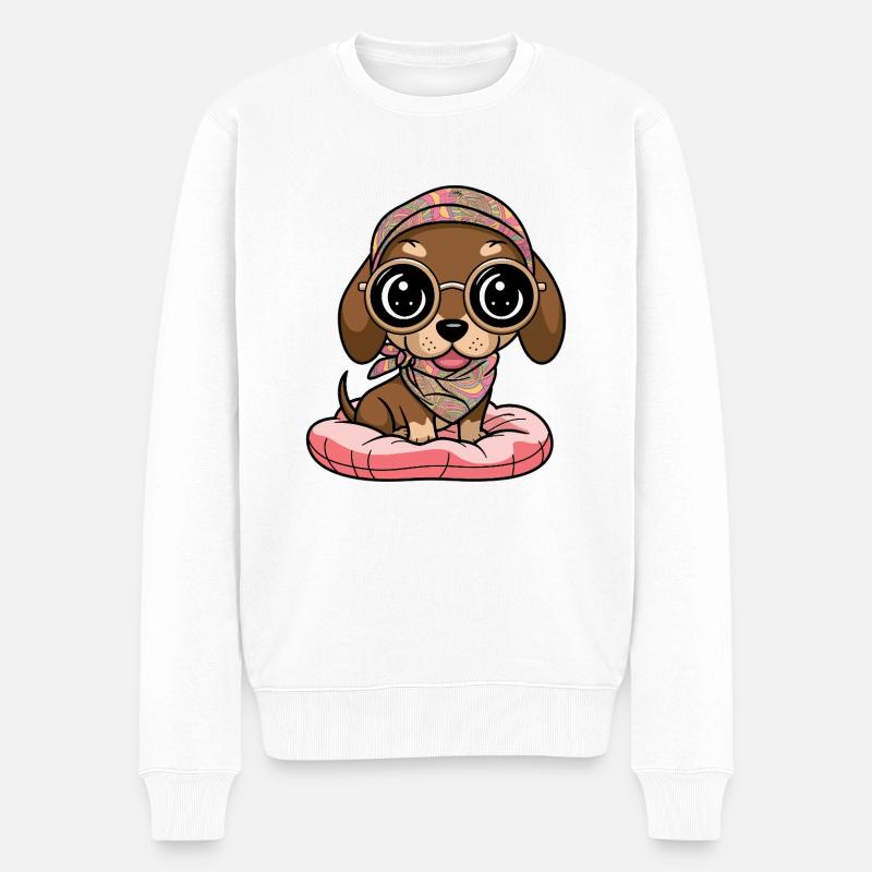 Teckel Kawaii avec lunettes - Pull Premium bio Homme - blanc