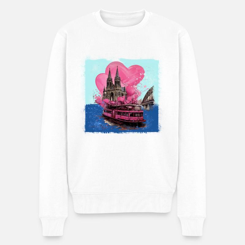 Cathédrale de Cologne,Cathédrale,Cologne,Coeurs,Peinture,Pastel - Pull Premium bio Homme - blanc