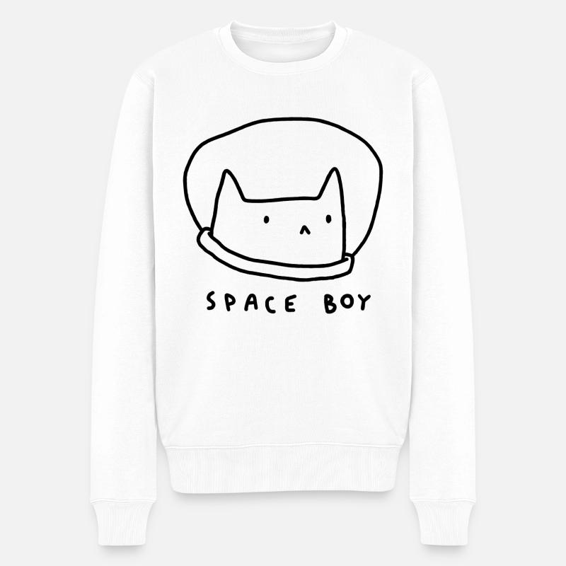 Chat Space Boy - Pull Premium bio Homme - blanc