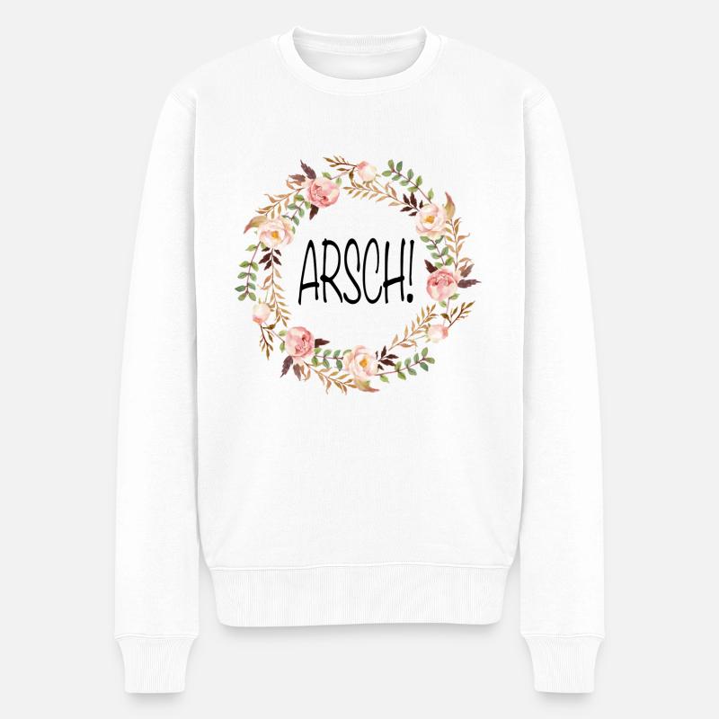 Arsch Blumenkranz - Männer Premium Bio Pullover - Weiß