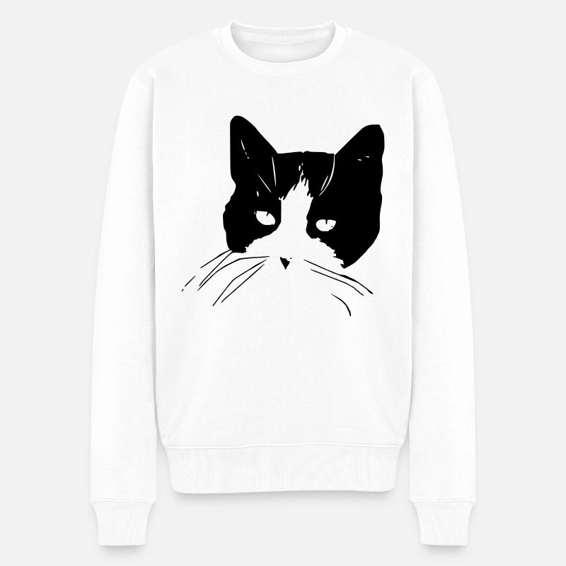 Katzengesicht - Männer Premium Bio Pullover - Weiß