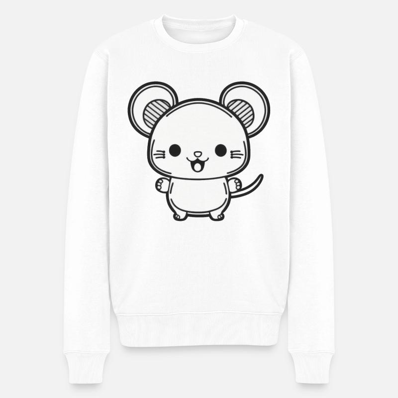Kawaii Süße glückliche Maus - Männer Premium Bio Pullover - Weiß