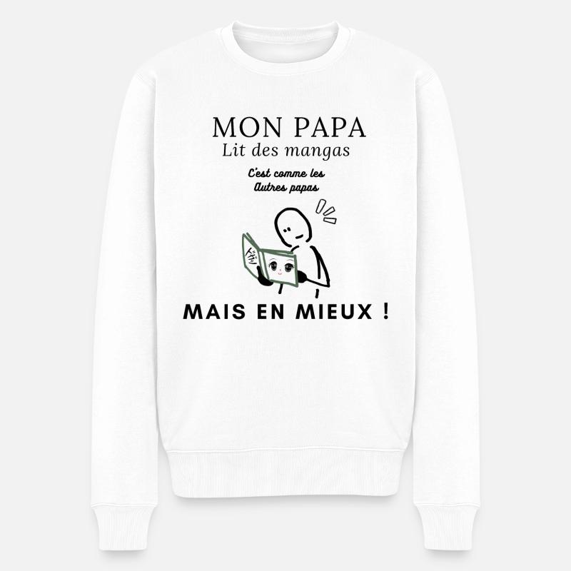 Papa manga lit des mangas ! - Pull Premium bio Homme - blanc