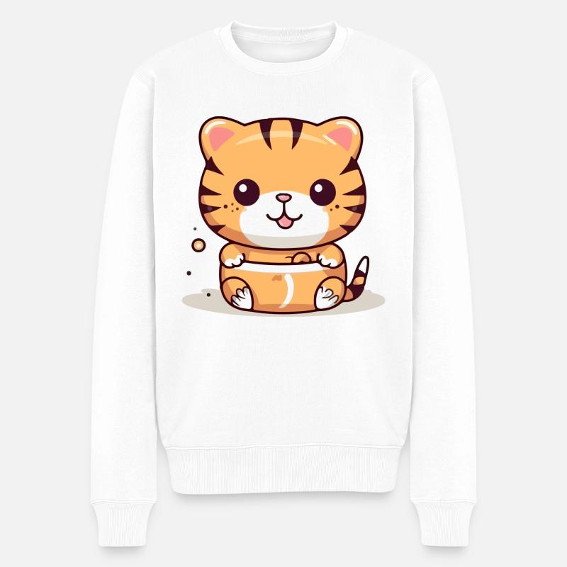 Mako der Tiger - Männer Premium Bio Pullover - Weiß