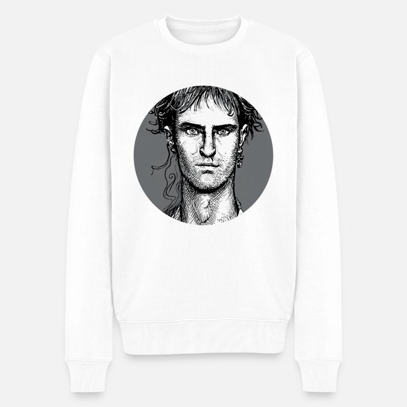 S/W Abstract Men Portrait - Männer Premium Bio Pullover - Weiß