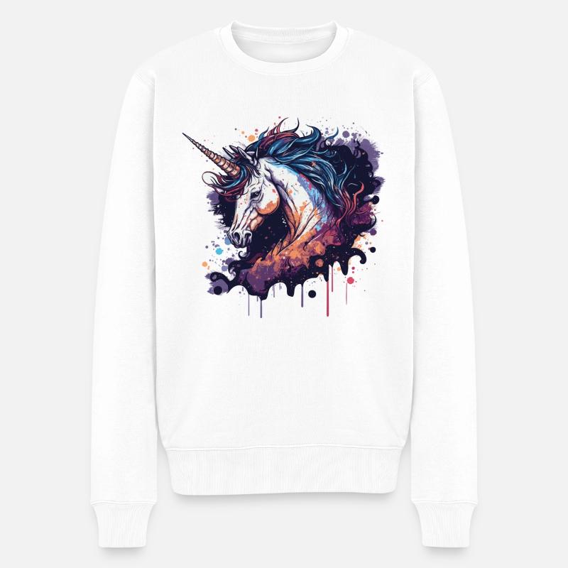 Einhorn Blumen Design - Männer Premium Bio Pullover - Weiß