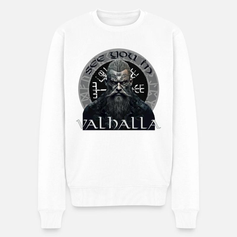 Wikinger Valhalla Nordmann Valhalla Vegvisir - Männer Premium Bio Pullover - Weiß