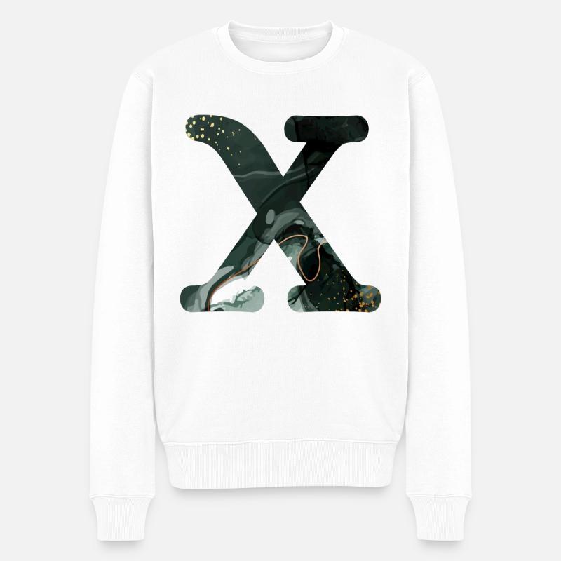 Lettre x marbré vert - Pull Premium bio Homme - blanc